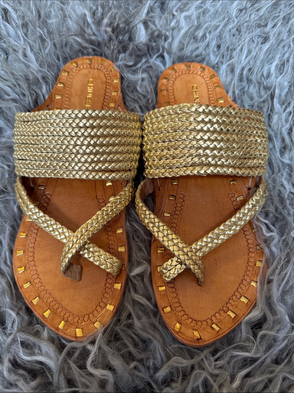 Fabulous Chinese Laundry Gold Braided Slide Sandals